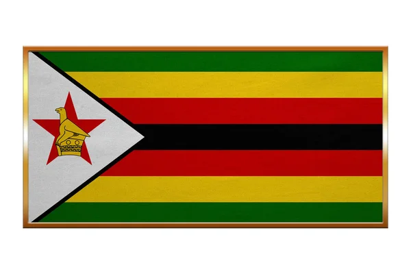 Flagge von Zimbabwe, goldener Rahmen, Stoffstruktur — Stockfoto