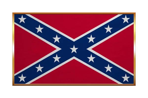 Bandiera ribelle confederata, cornice dorata, strutturata — Foto Stock