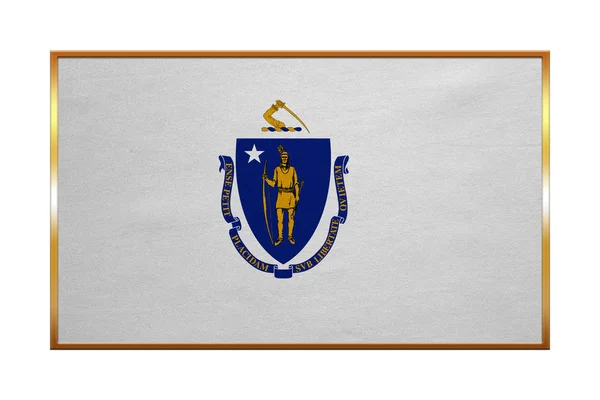 Flag of Massachusetts, golden frame fabric texture — Stock Photo, Image