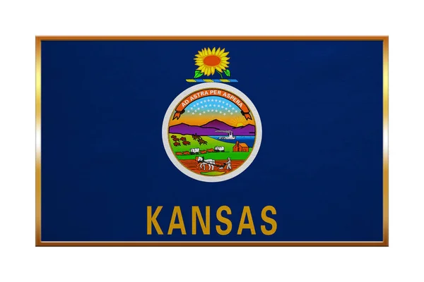 Bandeira de Kansas, moldura dourada, textura de tecido — Fotografia de Stock