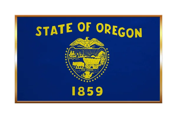 Bandeira de Oregon, moldura dourada, textura de tecido — Fotografia de Stock