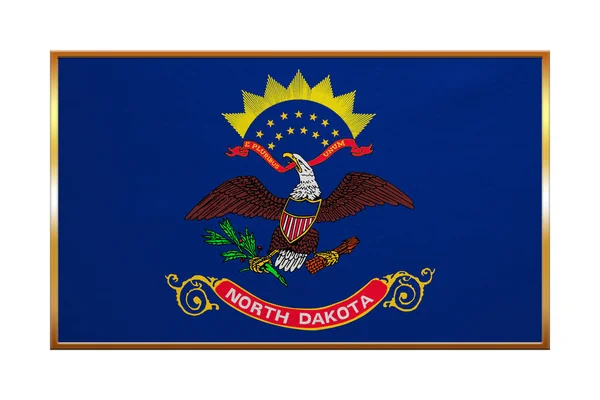 Bandeira do Dakota do Norte, moldura dourada, textura de tecido — Fotografia de Stock