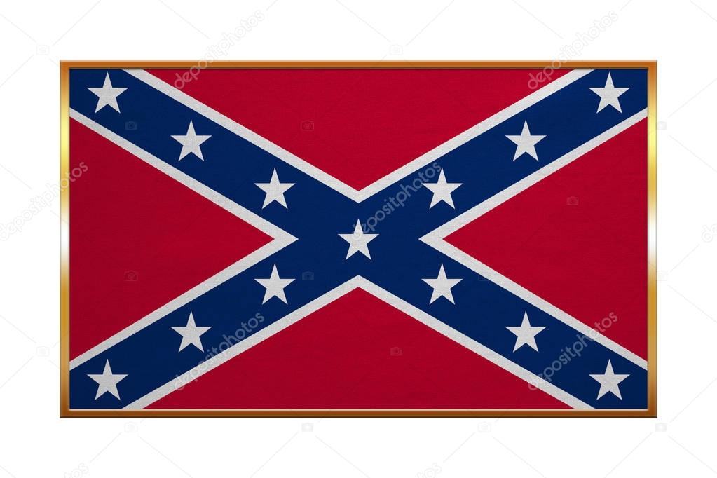 Confederate rebel flag, golden frame, textured