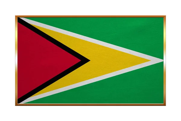 Флаг Гайаны, золотая рамка, текстура ткани — стоковое фото