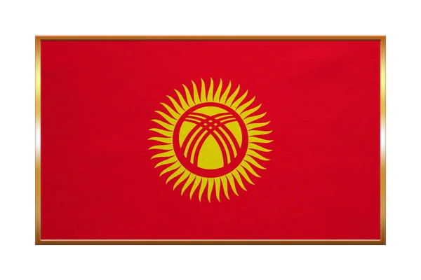 Flagge von Kyrgyzstan, goldener Rahmen, Stoffstruktur — Stockfoto