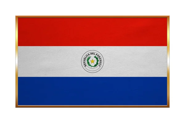 Bandeira do Paraguai, moldura dourada, textura de tecido — Fotografia de Stock