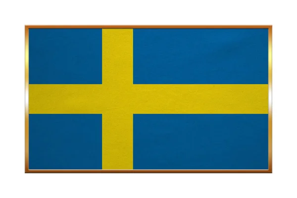 Флаг Швеции, золотая рамка, текстура ткани — стоковое фото