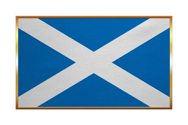 Flagge von Schottland, goldener Rahmen, Stoffstruktur — Stockfoto