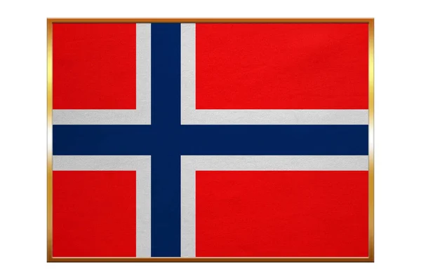 Bandera de Noruega, marco dorado, textura de tela —  Fotos de Stock