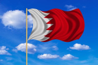 Bahreyn mavi gökyüzü arka plan üzerinde sallayarak bayrak