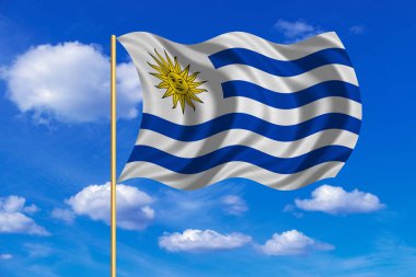 Uruguay mavi gökyüzü arka plan üzerinde sallayarak bayrak