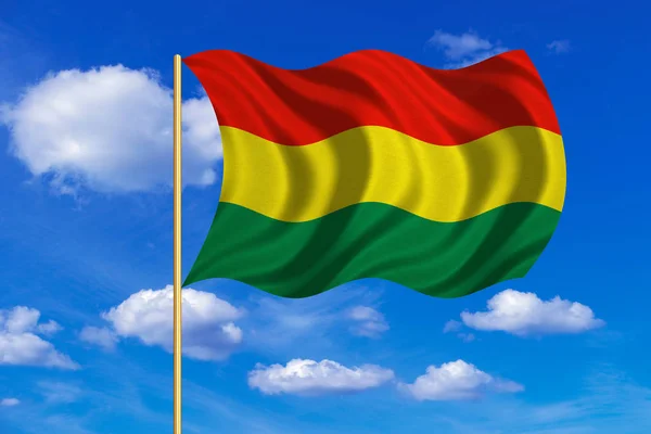 Bolívia integet a kék ég háttér zászlaja — Stock Fotó