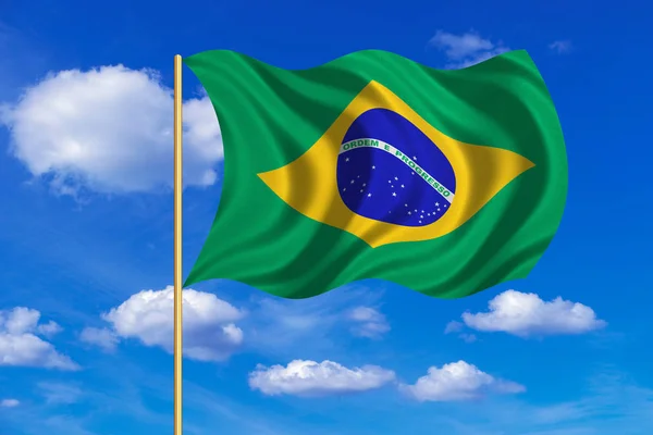 Bandera de Brasil ondeando sobre el fondo azul del cielo — Foto de Stock