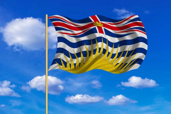 Drapeau de la Colombie-Britannique sur le mât de drapeau ciel bleu ondulé — Photo