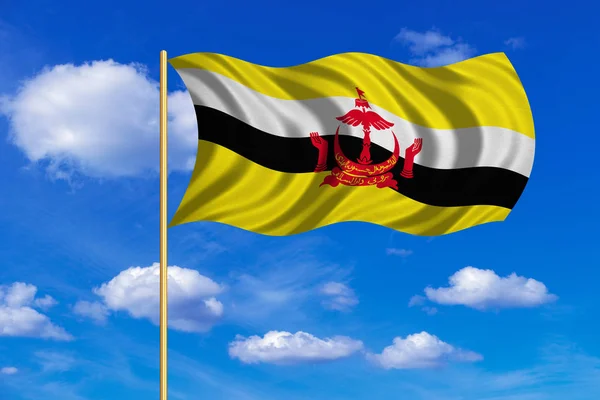 Bandeira de Brunei acenando no fundo do céu azul — Fotografia de Stock