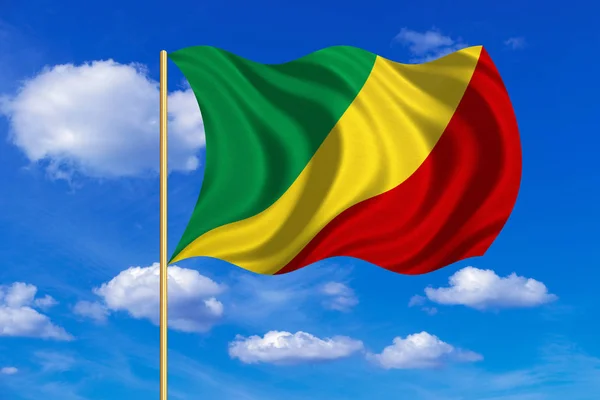 A zászlórúd integetett a Kongói Köztársaság zászlaja — Stock Fotó