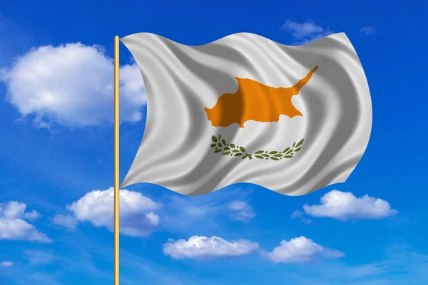 Ciprus integet a kék ég háttér zászlaja — Stock Fotó