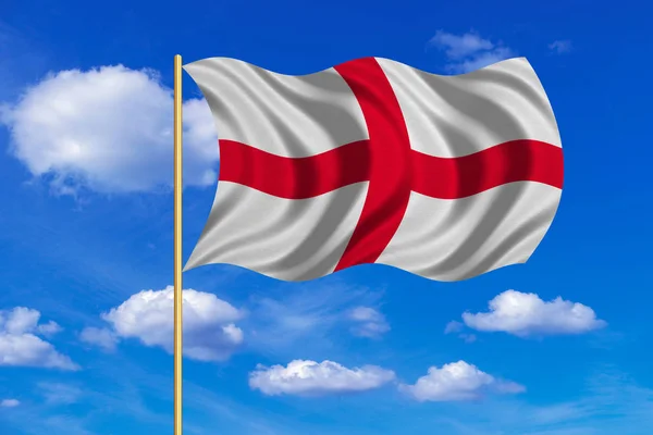 Bandera de Inglaterra ondeando sobre el fondo azul del cielo — Foto de Stock