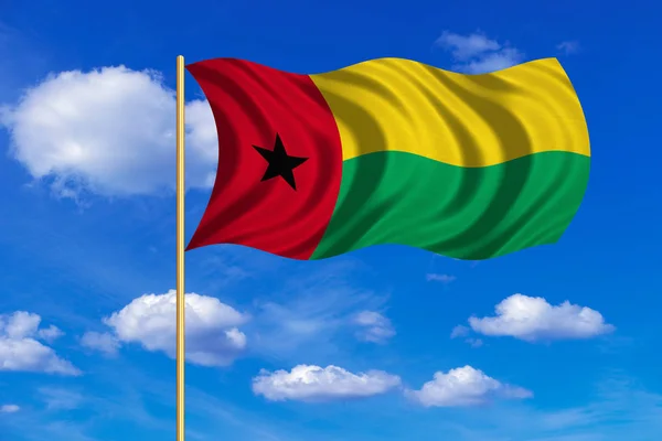 Bissau-Guinea, hullámos kék ég háttér zászlaja — Stock Fotó