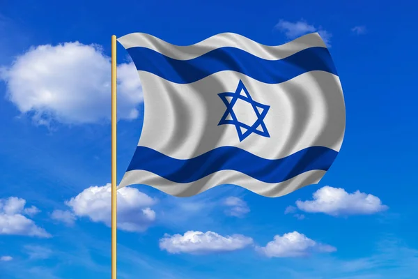 Bandeira de Israel acenando no fundo do céu azul — Fotografia de Stock