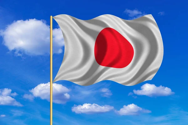 Flagge von Japan weht auf blauem Himmel Hintergrund — Stockfoto