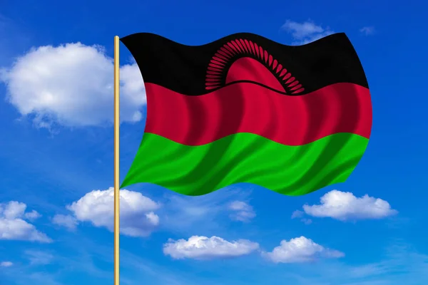 Σημαία του Μαλάουι κυματίζει σε φόντο μπλε του ουρανού — Φωτογραφία Αρχείου