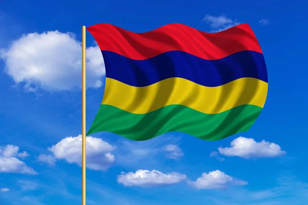 Bandeira de Maurício acenando no fundo do céu azul — Fotografia de Stock