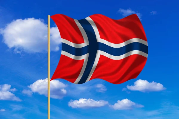 Flaga Norwegii macha na tle niebieskiego nieba — Zdjęcie stockowe