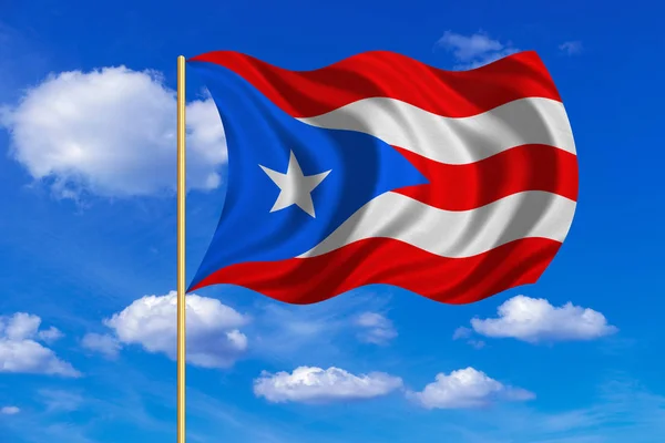 Flag of Puerto Rico waving on blue sky background — Stock Photo, Image