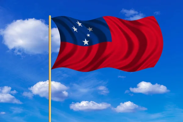 Flag of Samoa waving on blue sky background — Stock Photo, Image