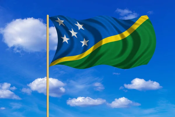 Hullámos, a kék ég háttér a Salamon-szigetek zászlaja — Stock Fotó
