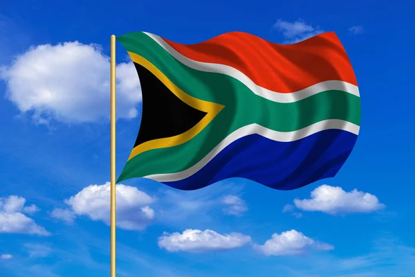 Drapeau de l'Afrique du Sud agitant sur fond de ciel bleu — Photo