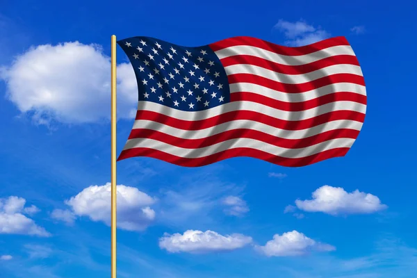 Bandeira dos EUA acenando no fundo do céu azul — Fotografia de Stock