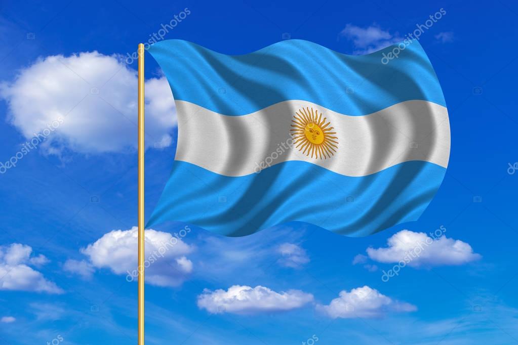 Bandera Argentina Ondeando Sobre Fondo De Cielo Azul — Fotos De Stock