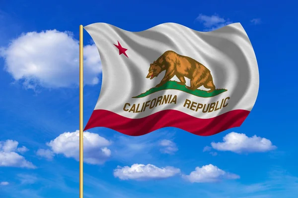 Flagga California viftande på blå himmel bakgrund — Stockfoto