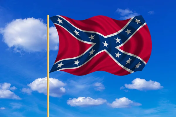 Confederate rebel flag wavy on blue sky background — Stock Photo, Image