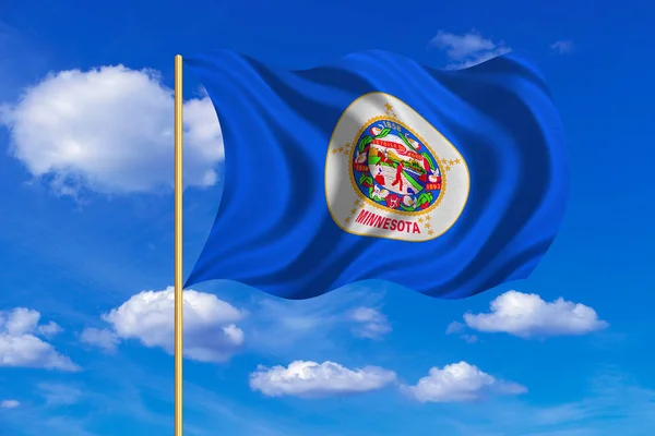 푸른 하늘 배경에 물결치는 미네소타의 국기 — 스톡 사진