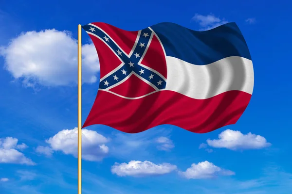 Flag of Mississippi waving on blue sky background — Stock Photo, Image
