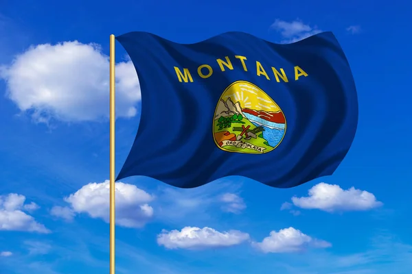 Drapeau du Montana agitant sur fond de ciel bleu — Photo