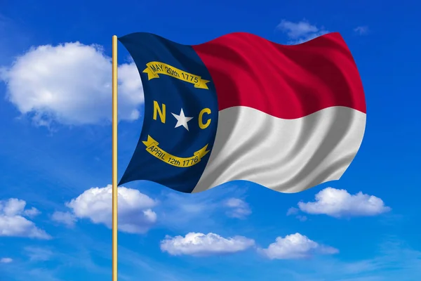 Flag of North Carolina waving on blue sky backdrop