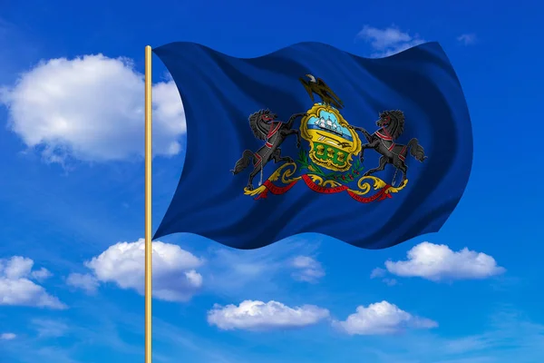 Bandera de Pennsylvania ondeando sobre el fondo azul del cielo —  Fotos de Stock