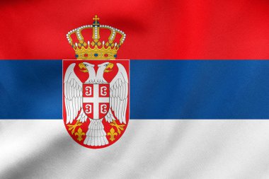 Sırbistan sallayarak, gerçek kumaş doku bayrağı