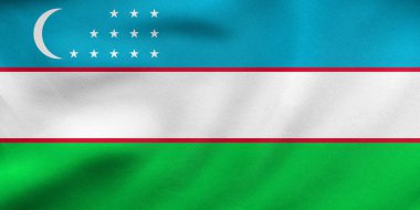 Özbekistan sallayarak, gerçek kumaş doku bayrağı