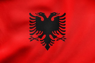 Arnavutluk sallayarak, gerçek kumaş doku bayrağı