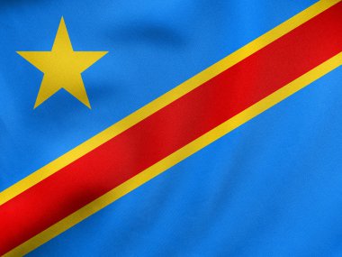 Flag of DR Congo waving, real fabric texture clipart