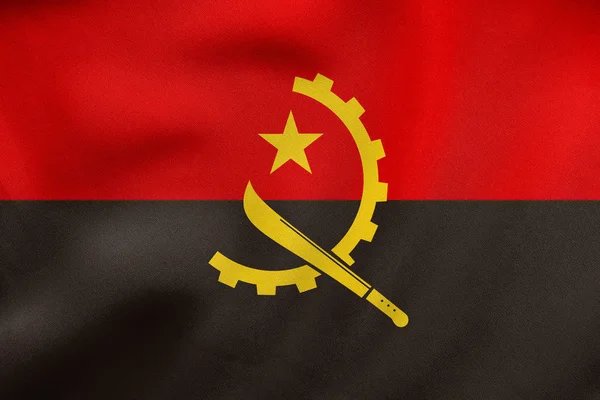 Flagga av Angola viftande, riktiga tyg konsistens — Stockfoto