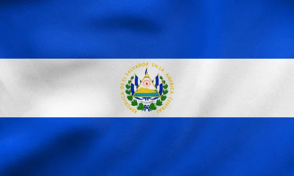 Bandiera di El Salvador sventola, tessitura in tessuto reale — Foto Stock