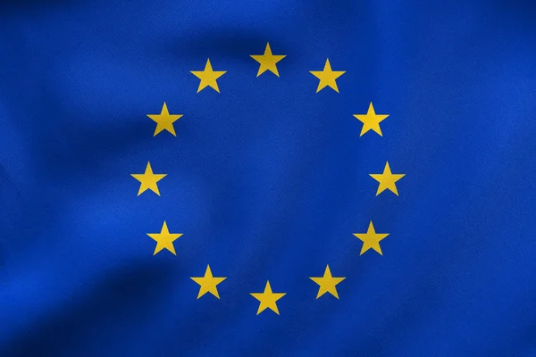 Bandeira da Europa acenando, textura de tecido real — Fotografia de Stock