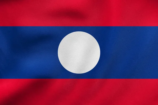 Bandeira do Laos acenando, textura de tecido real — Fotografia de Stock