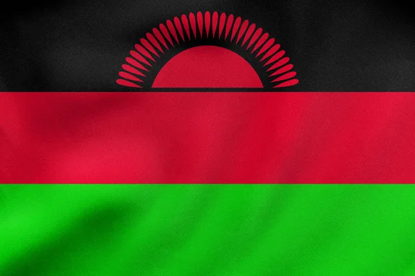 Bandiera del Malawi sventola, tessitura in tessuto reale — Foto Stock